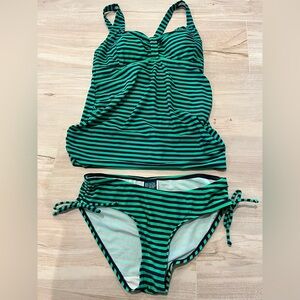 Motherhood Maternity Beach Bump Striped Swimsuit Set Size Small